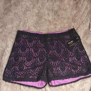 Nicole Miller Black Lace Shorts with Purple Accent